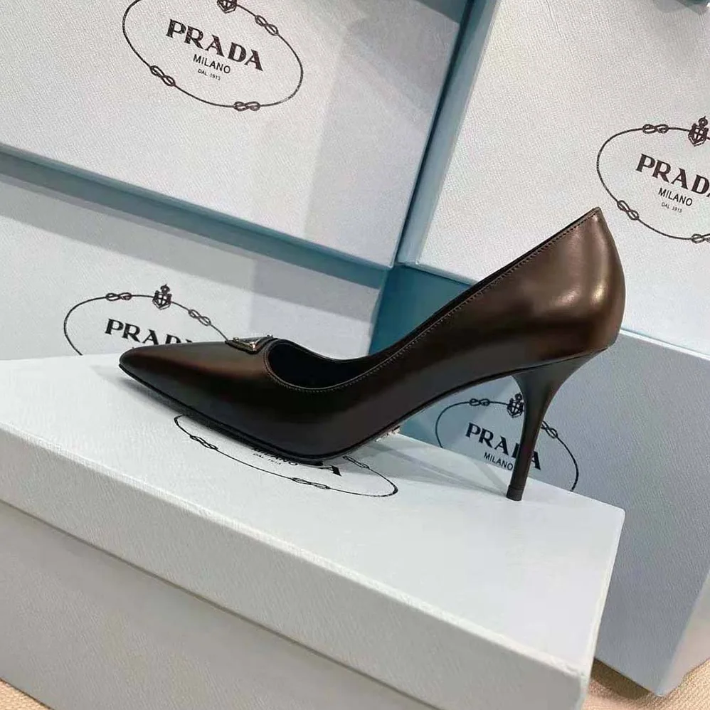 Prada Brushed Leather Pumps for Women in Black