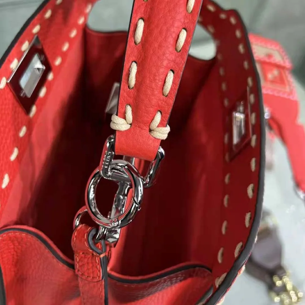 Fendi Peekaboo Iconic Mini Full Grain Leather Bag for Women in Red