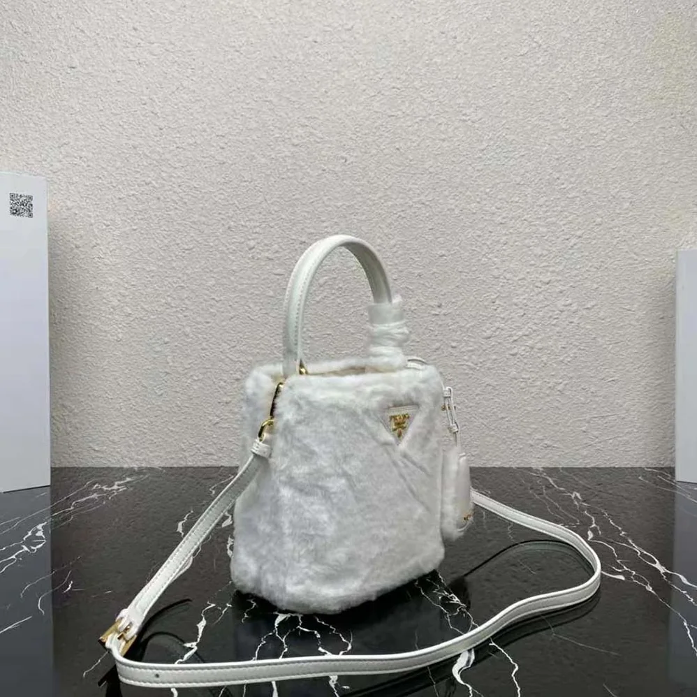 Prada Panier Shearling Mini-Bag for Women in White Prada Panier Shearling Mini-Bag for Women in White