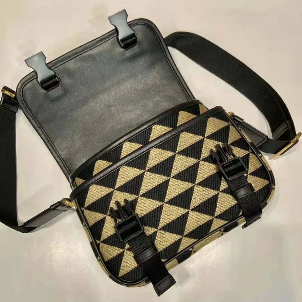 Prada Symbole Embroidered Fabric Bag for Men in Black/Beige Prada Symbole Embroidered Fabric Bag for Men in Black/Beige