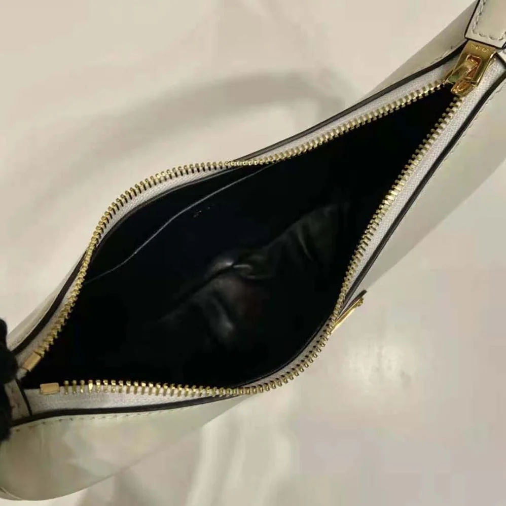 Prada Leather Shoulder Bag with Enameled Metal Triangle Logo for Women in White
