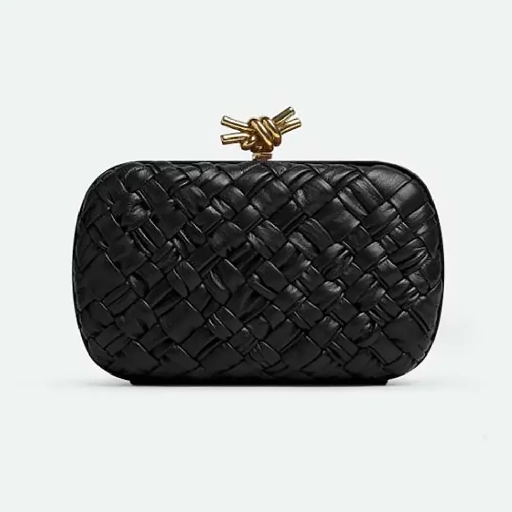 Bottega Veneta Knot Minaudière Clutch in Calfskin Leather for Women in Black Bottega Veneta Knot Minaudière Clutch in Calfskin Leather for Women in Black