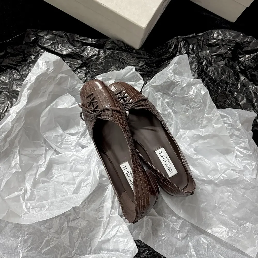 Jimmy Choo Scarlett Ballerina Chocolate Croc Embossed Leather Ballerina Flats for Women Jimmy Choo Scarlett Ballerina Chocolate Croc Embossed Leather Ballerina Flats for Women
