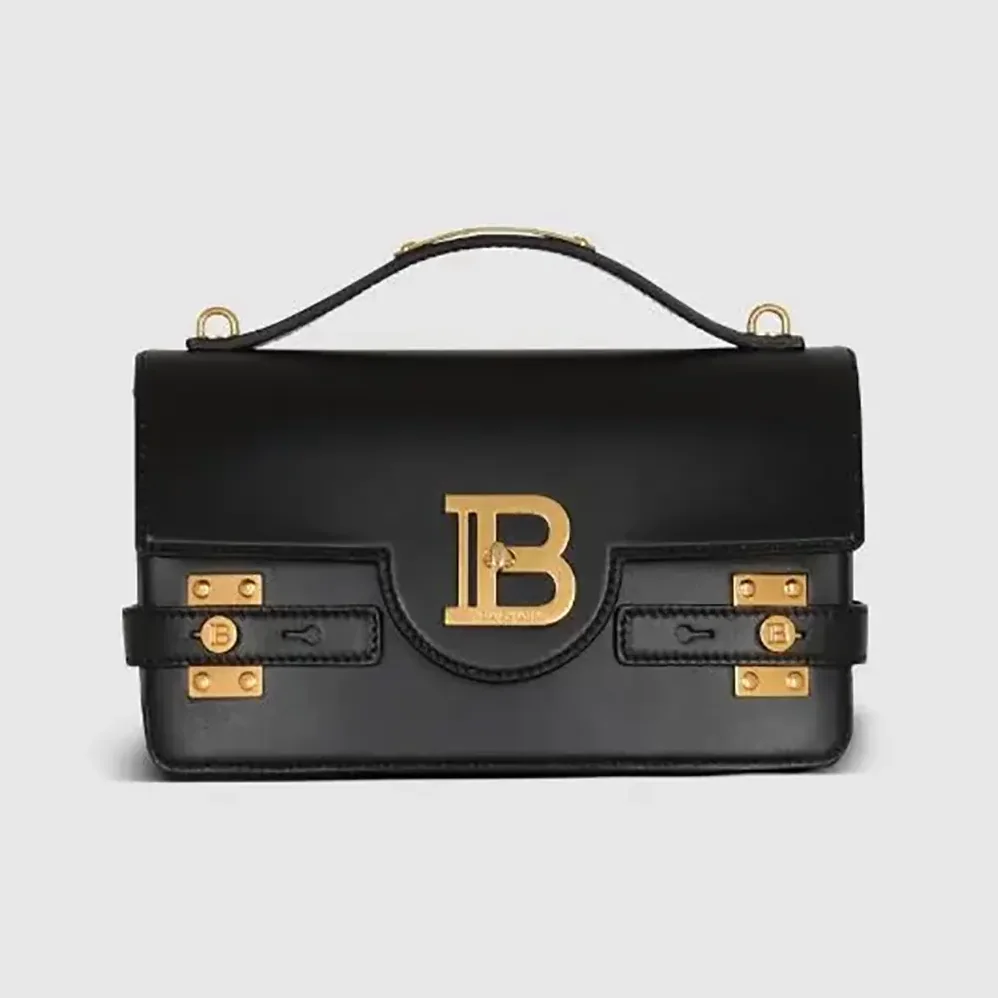Balmain Smooth Leather B-Buzz 24 Bag for Women in Black