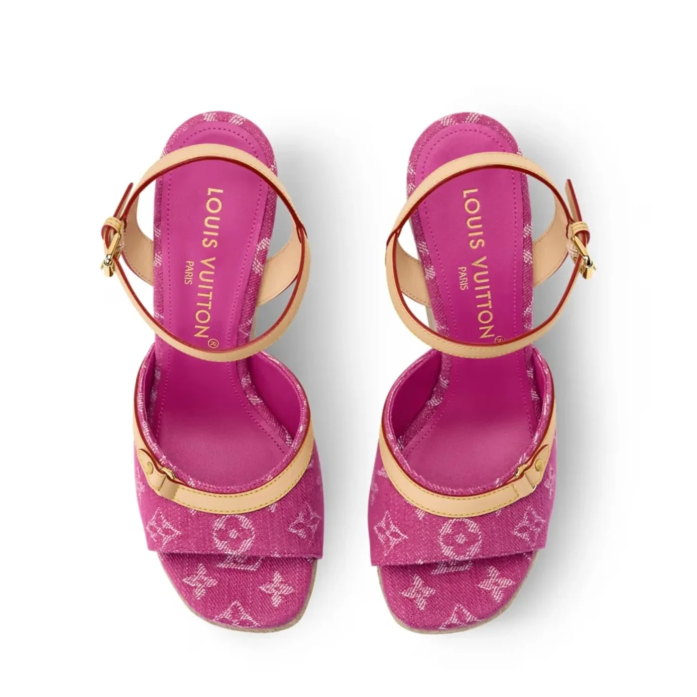 Louis Vuitton Helios Wedge Sandals Fuchsia Denim 1AJKWN