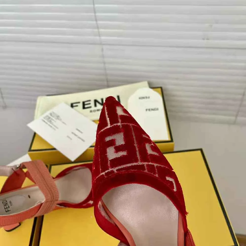 Fendi Colibri Red Micromesh Slingbacks with a Medium Heel for Women Fendi Colibri Red Micromesh Slingbacks with a Medium Heel for Women