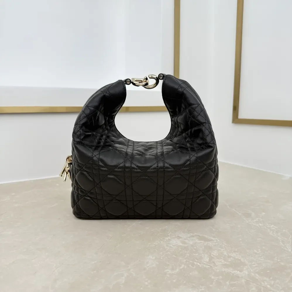 Dior Small Dior Toujours Hobo Bag Black Cannage Lambskin for Women