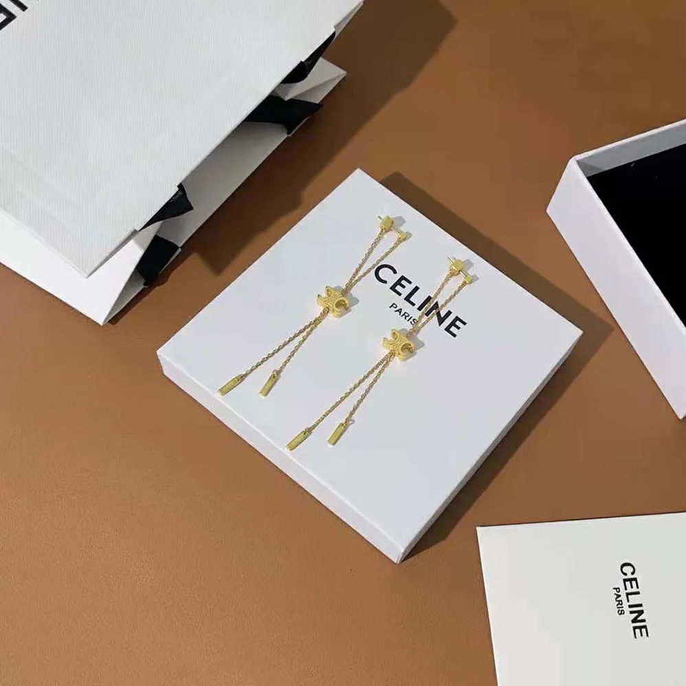 Celine Triomphe Sliding Earrings in Brass with Gold Finish for Women
