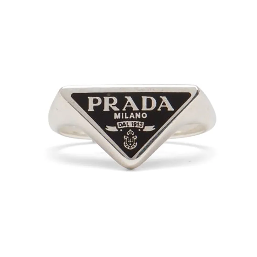 Prada 925 Sterling Silver with Enamel Symbole Ring for Women Prada 925 Sterling Silver with Enamel Symbole Ring for Women