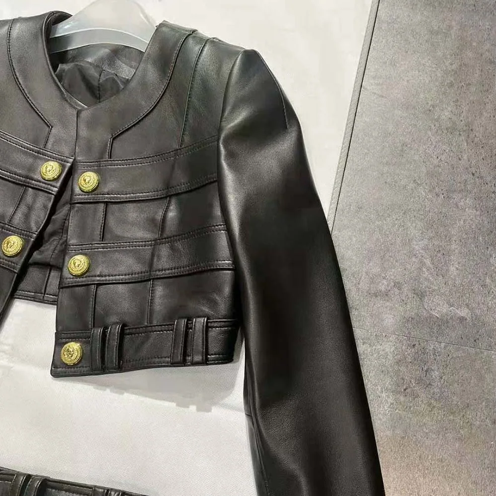 Balmain Short Soft Leather Jacket in Lambskin for Women in Black