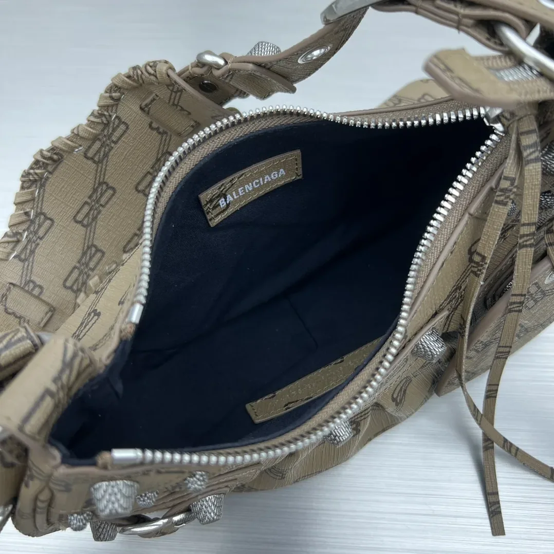 Balenciaga Le Cagole XS Shoulder Bag Bb Monogram Coated Canvas In Beige /