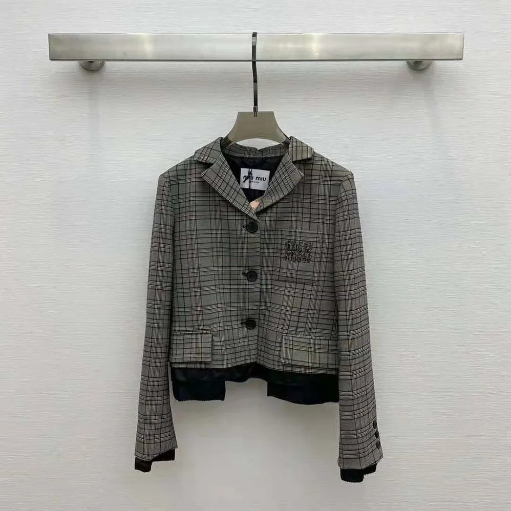 Miu Miu Single-breasted Prince of Wales Check Jacket for Women