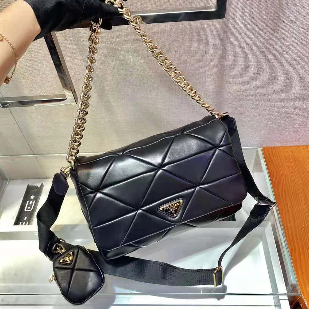 Prada System Nappa Leather Patchwork Bag for Women in Black Prada System Nappa Leather Patchwork Bag for Women in Black