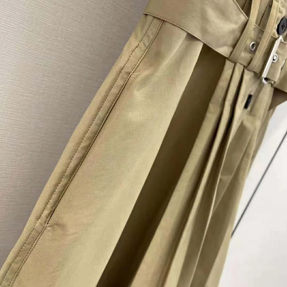 Dior Mid-Length Belted Pleated Dress Beige Technical Cotton Gabardine for Women