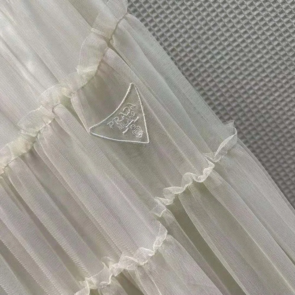 Prada Long Pleated Tulle Skirt for Women in White