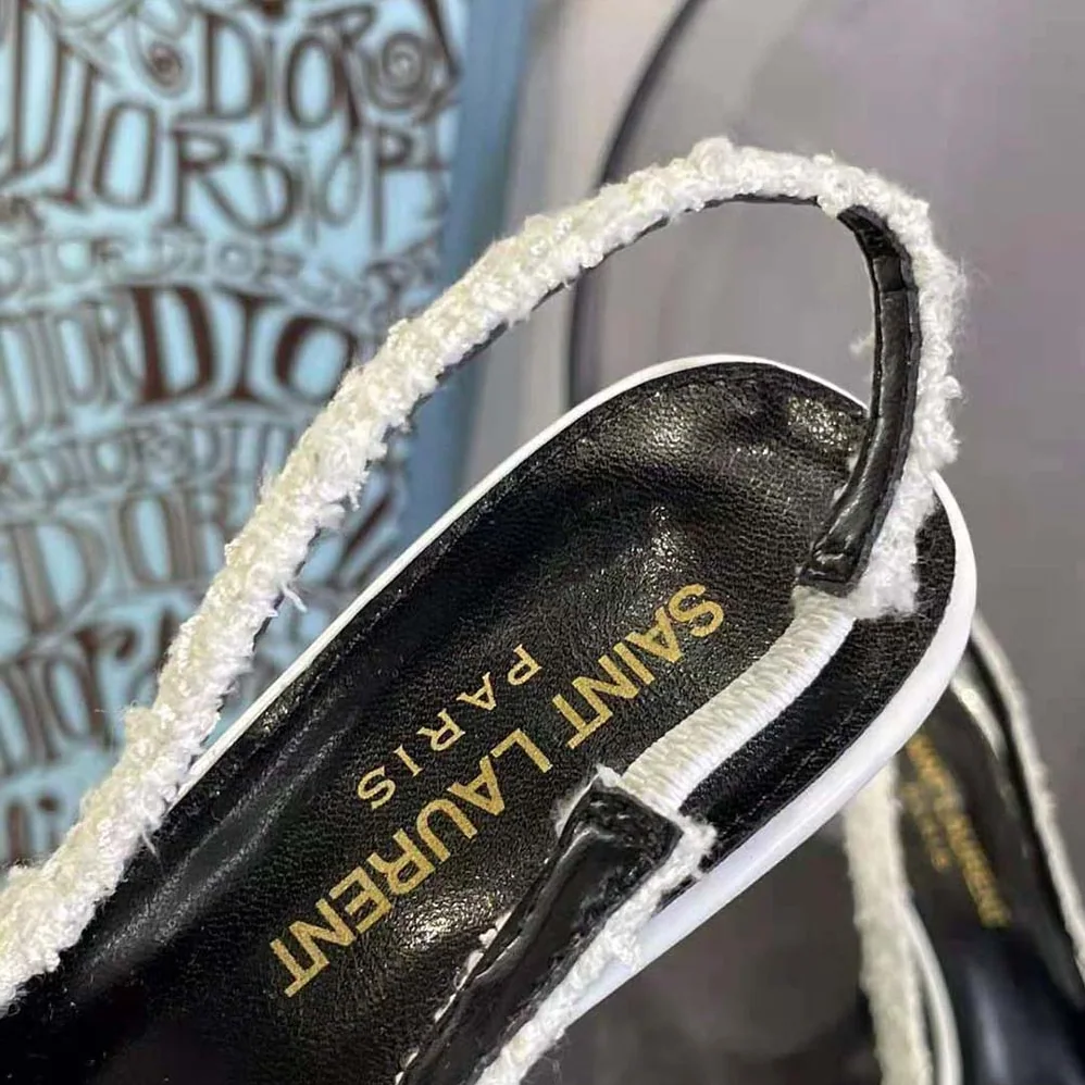 Saint Laurent YSL Vesper Slingback Pumps in Boucle Tweed for Women in White