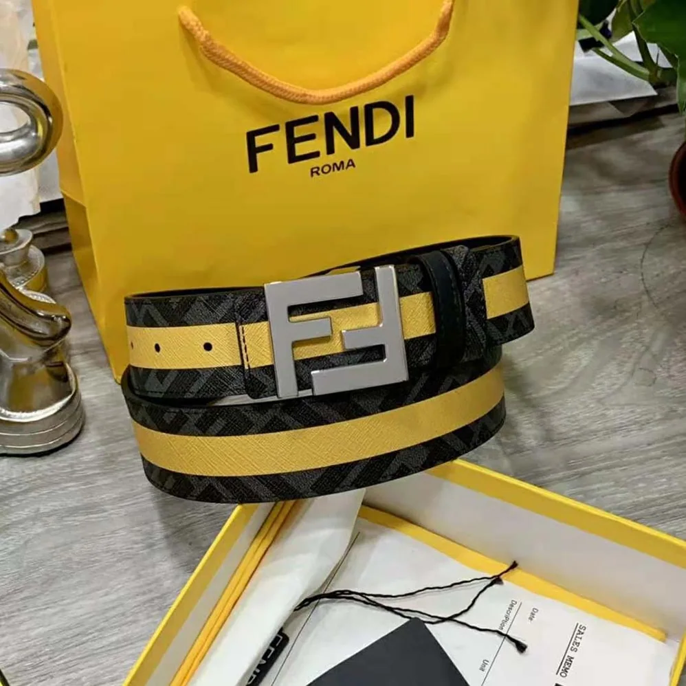 Fendi Black Leather Belt with FF Buckle with Stud Closure for Men Fendi Black Leather Belt with FF Buckle with Stud Closure for Men