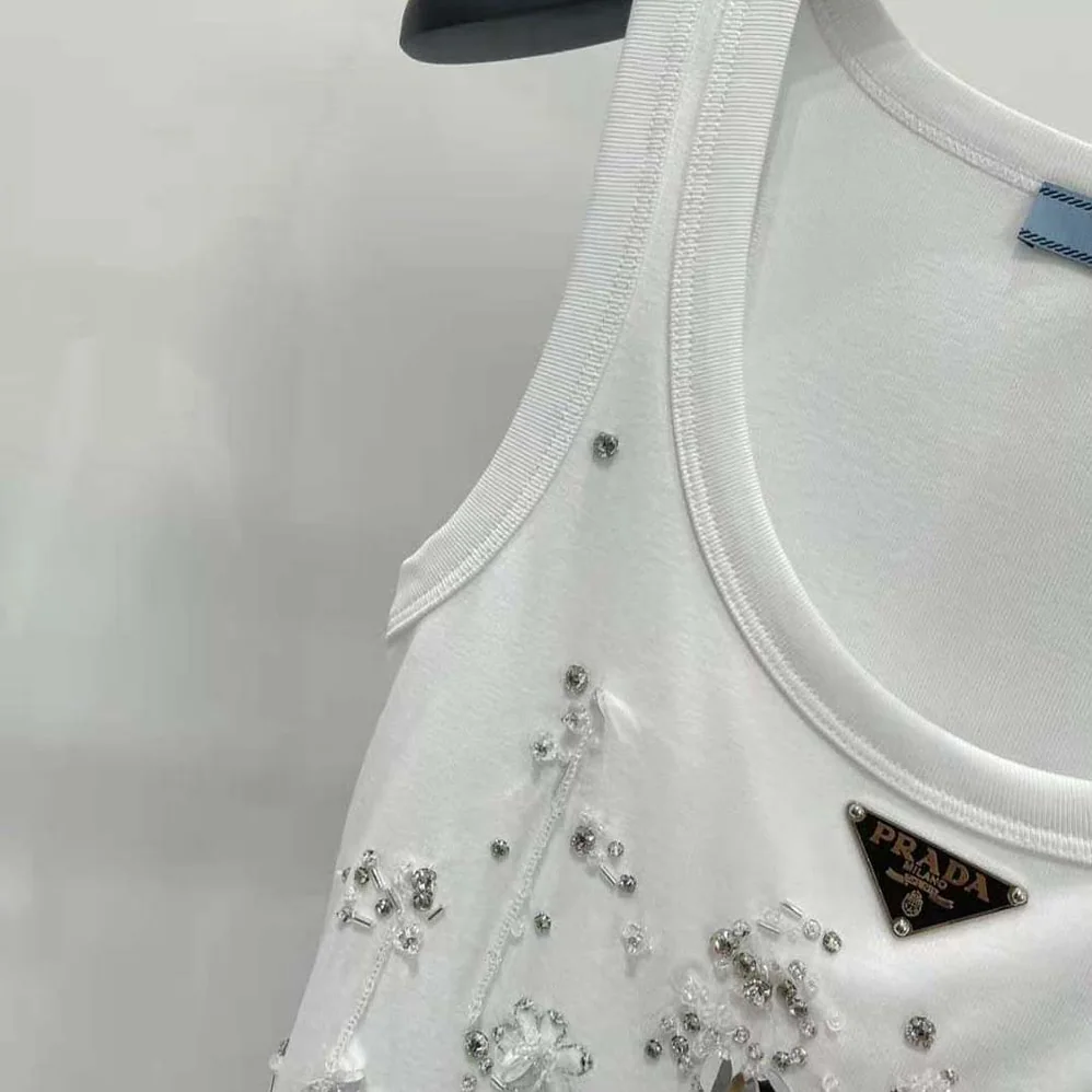 Prada Ribbed Knit Jersey Top with Embroidery for Women Prada Ribbed Knit Jersey Top with Embroidery for Women
