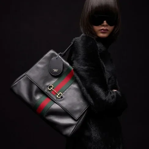 Gucci Paparazzo Large Top Handle Bag in Black Gold Hardware