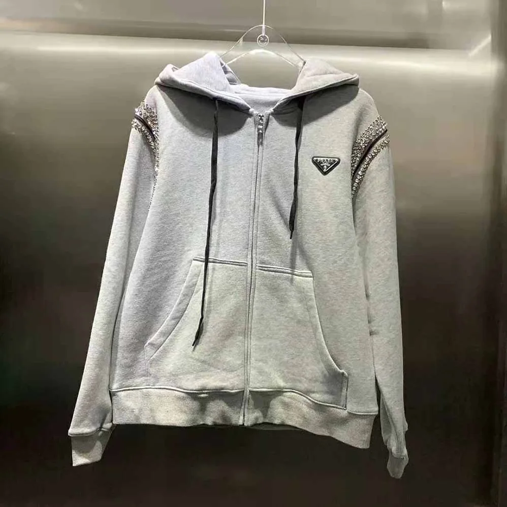 Prada Oversized Studded Hoodie for Women in Silver