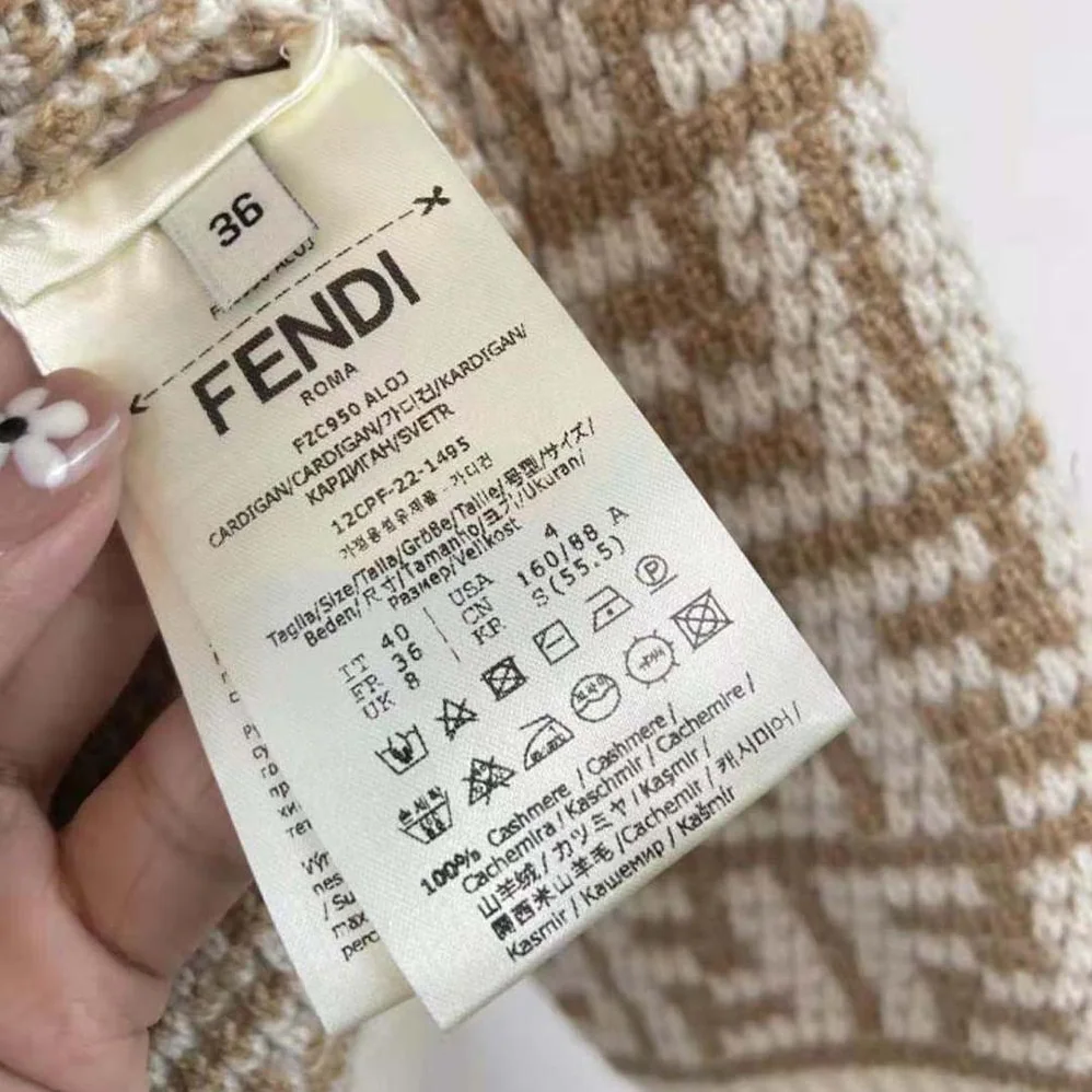 Fendi Brown FF Crocheted Cashmere Cardigan for Women