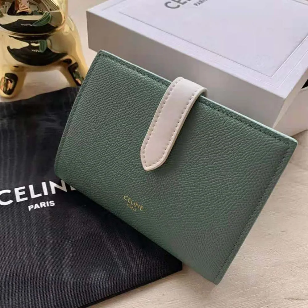 Celine Medium Strap Wallet in Bicolour Grained Calfskin for Women