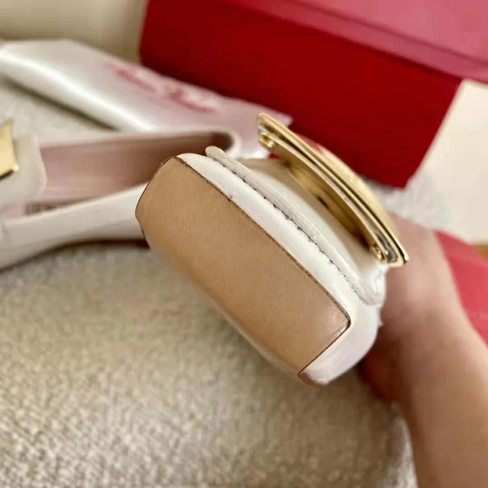Roger Vivier Viv' Driver Metal Buckle Loafers in Leather for Women in White Roger Vivier Viv' Driver Metal Buckle Loafers in Leather for Women in White