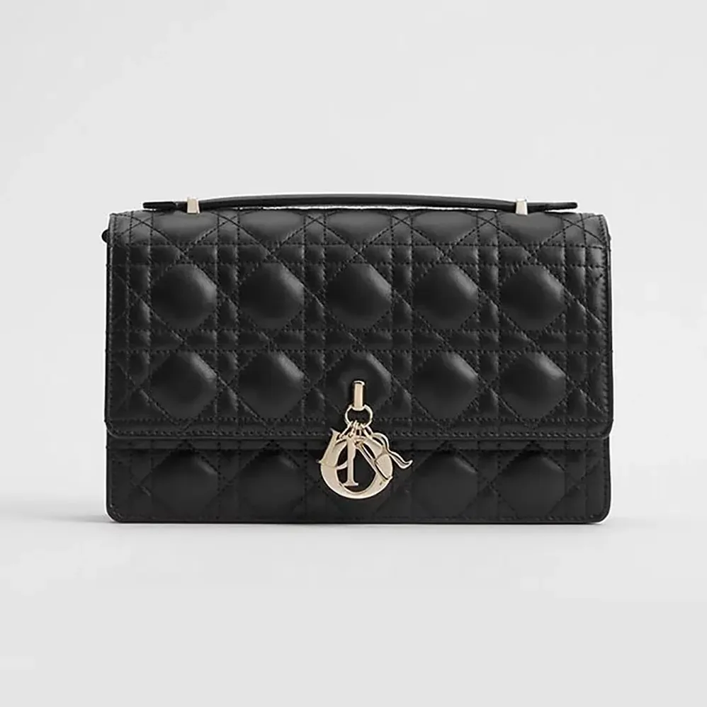 Dior My Dior Top Handle Bag Black Cannage Lambskin for Women