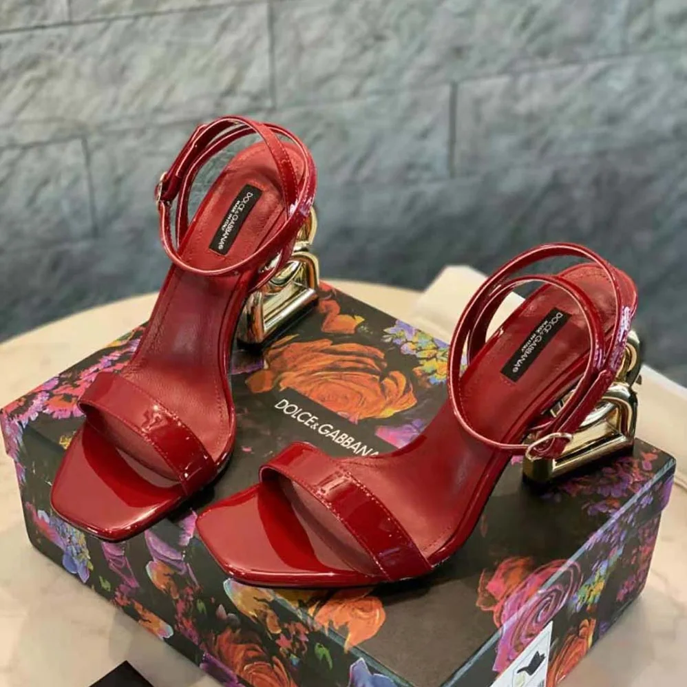 Dolce Gabbana D&G Patent Leather Sandals with 3.5 Heel for Women in Red Dolce Gabbana D&G Patent Leather Sandals with 3.5 Heel for Women in Red