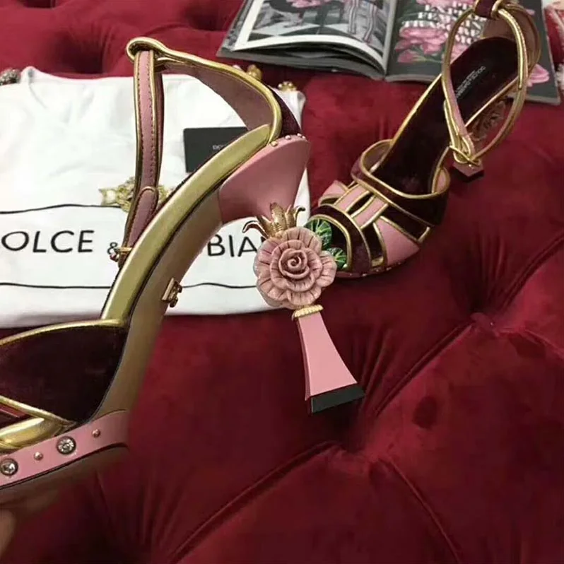 Dolce Gabbana D&G Shoes Sandalias De Raso Y Terciopelo Con Tacon Escultura 115mm Heel for Women