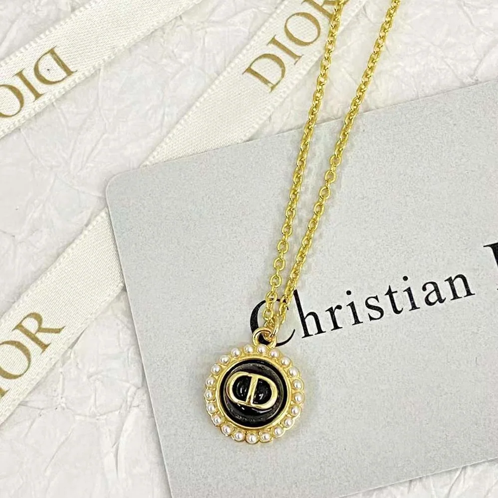 Dior Petit CD Necklace Gold-Finish Metal with White Resin Pearls and Latte Glass for Women Dior Petit CD Necklace Gold-Finish Metal with White Resin Pearls and Latte Glass for Women