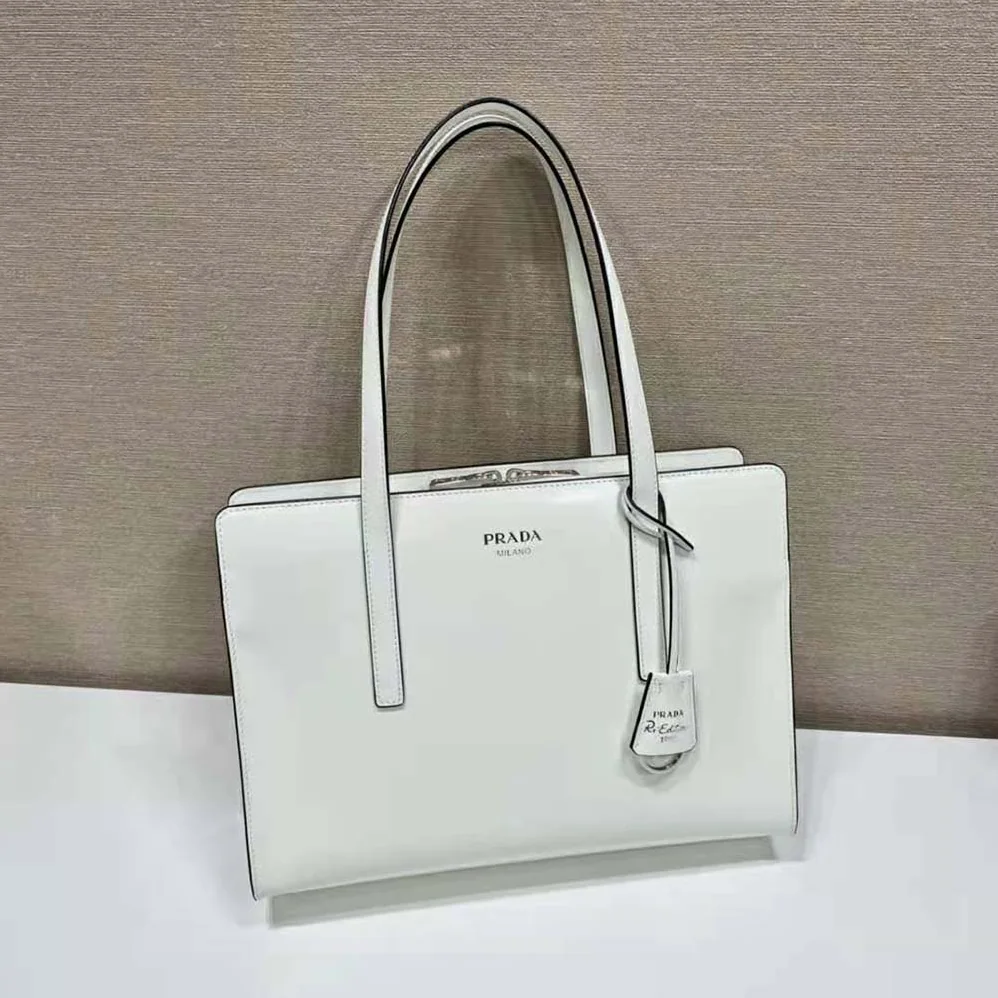 Prada Re-Edition 1995 Brushed-Leather Medium Handbag for Women in White