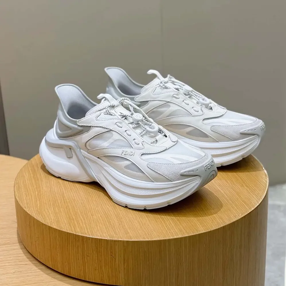Fendi F-Light Sneakers White Leather and Mesh Running Shoes for Unisex
