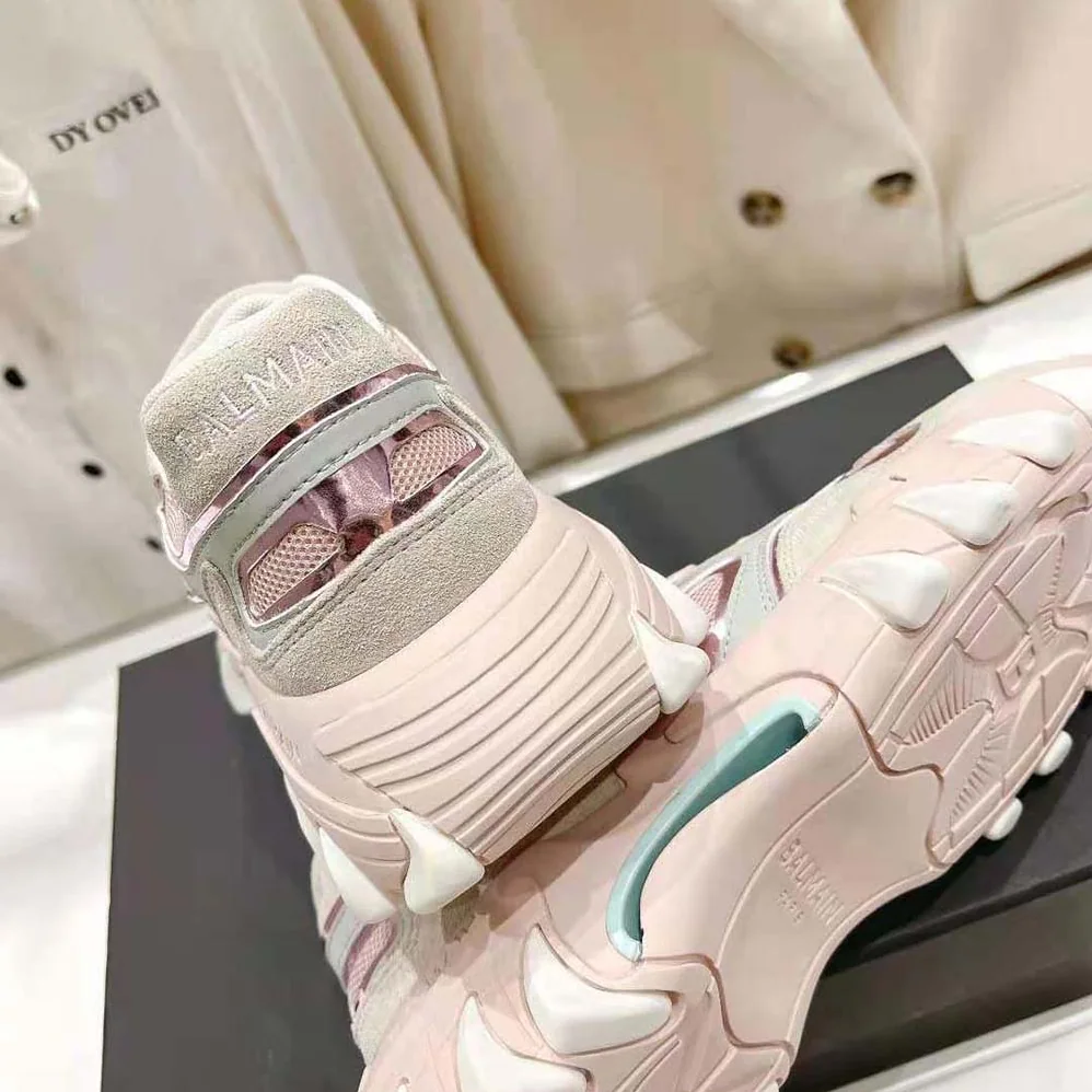 Balmain B-East Trainer in Leather Suede and Mesh for Women in Pink Balmain B-East Trainer in Leather Suede and Mesh for Women in Pink