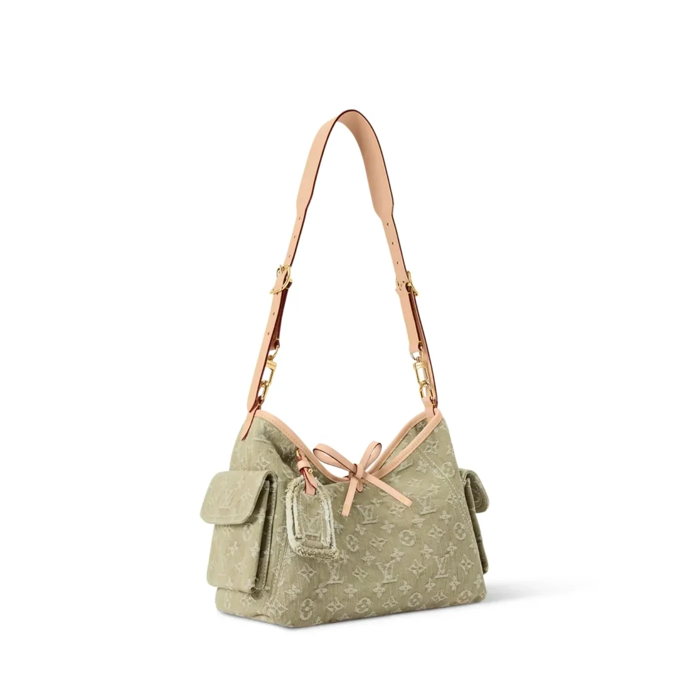 Louis Vuitton Carryall Cargo PM Shoulder Bag in Khaki Denim Gold Hardware