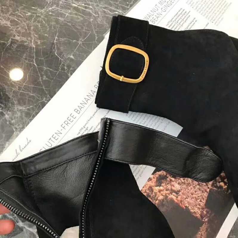 Saint Laurent YSL Shoes Joplin Buckle Bootie in Suede for Women in Black