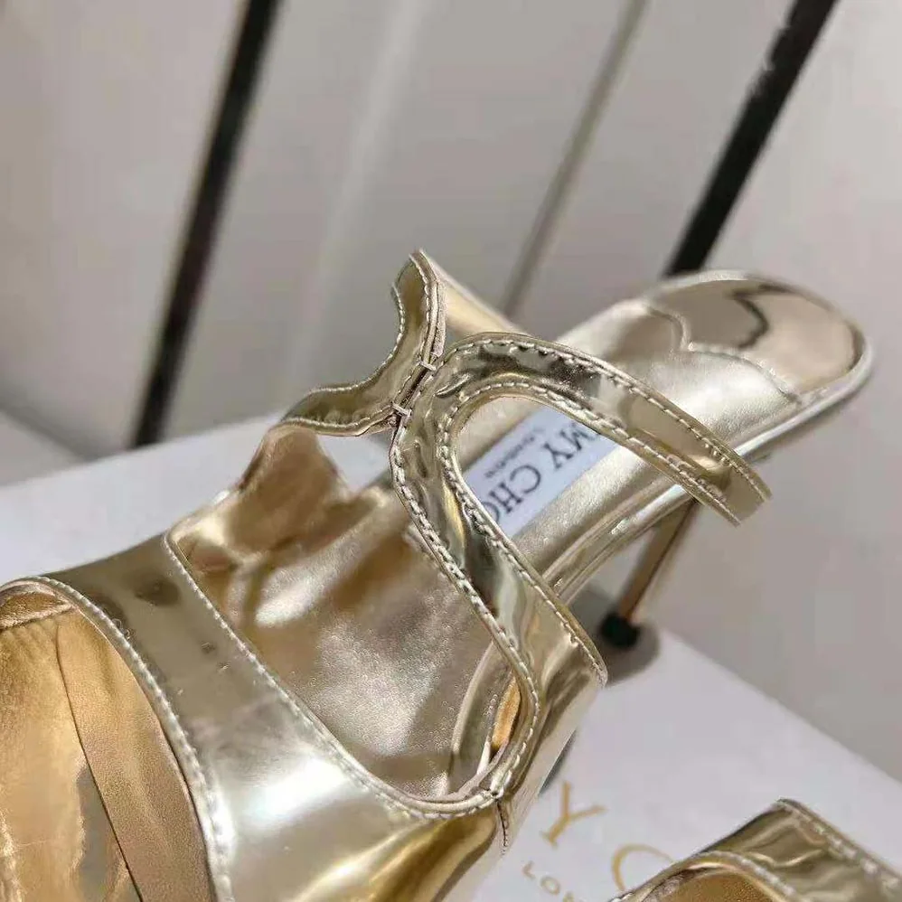 Jimmy Choo Anise 95 Gold Liquid Metal Leather Mules for Women Jimmy Choo Anise 95 Gold Liquid Metal Leather Mules for Women