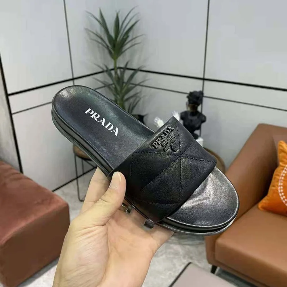 Prada Nappa Leather Slides in 20mm Heel for Women in Black