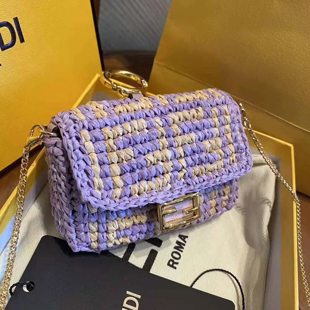 Fendi Nano Baguette Charm Lilac Raffia Charm for Women Fendi Nano Baguette Charm Lilac Raffia Charm for Women