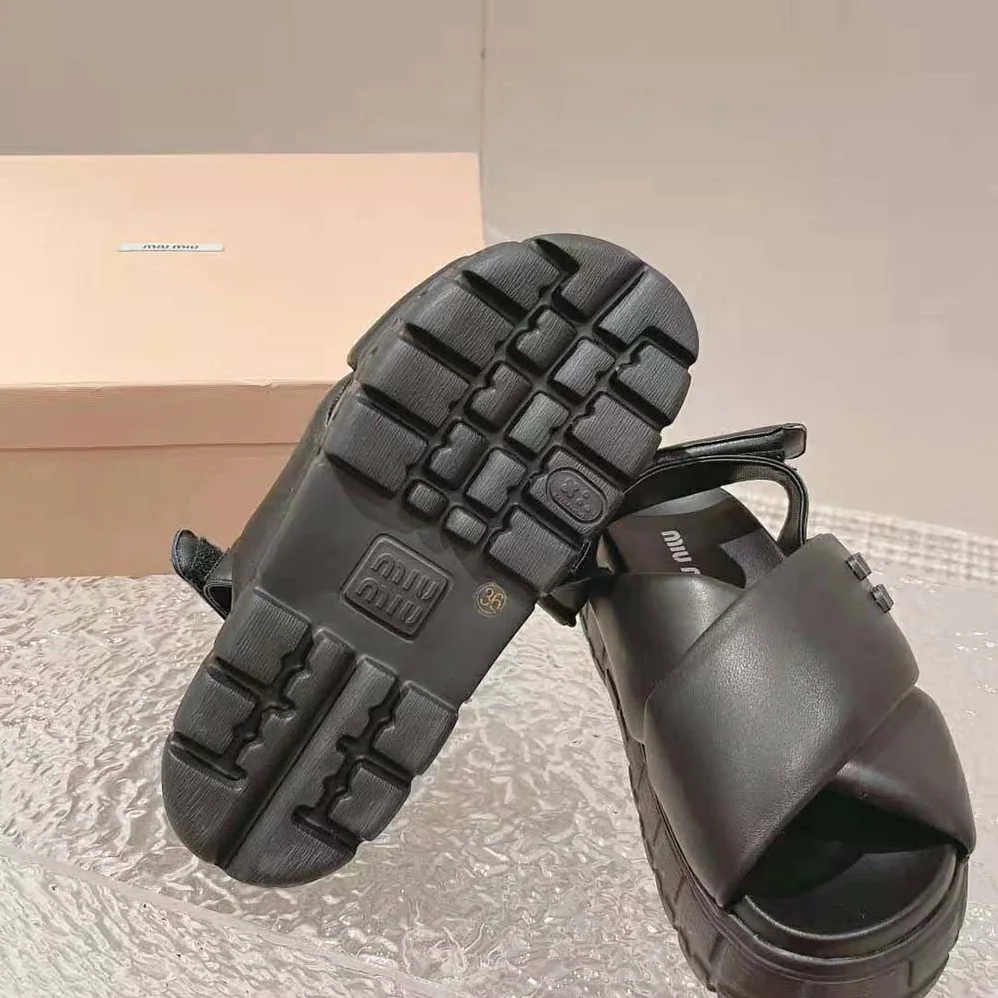 Miu Miu Sporty Nappa Leather Sandals for Women in Black Miu Miu Sporty Nappa Leather Sandals for Women in Black