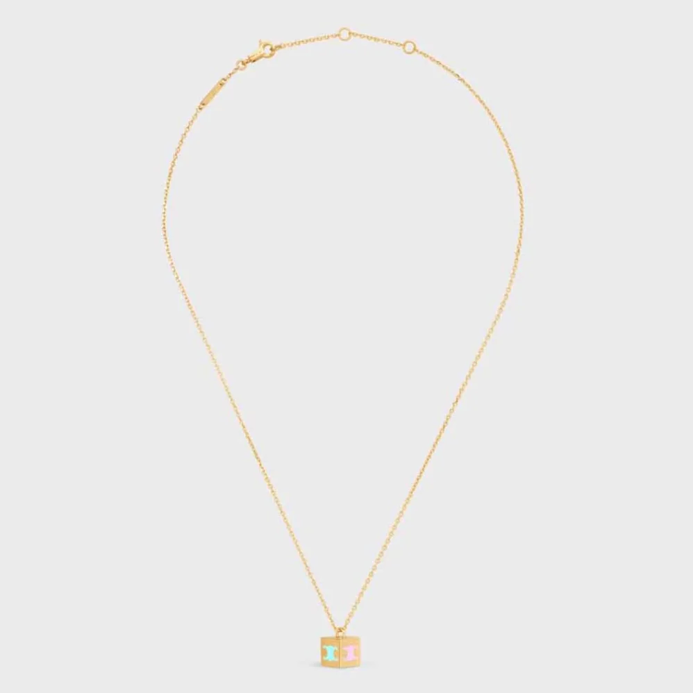 Celine Triomphe Cube Necklace in Brass with Gold Finish and Colored Enamel for Women Celine Triomphe Cube Necklace in Brass with Gold Finish and Colored Enamel for Women