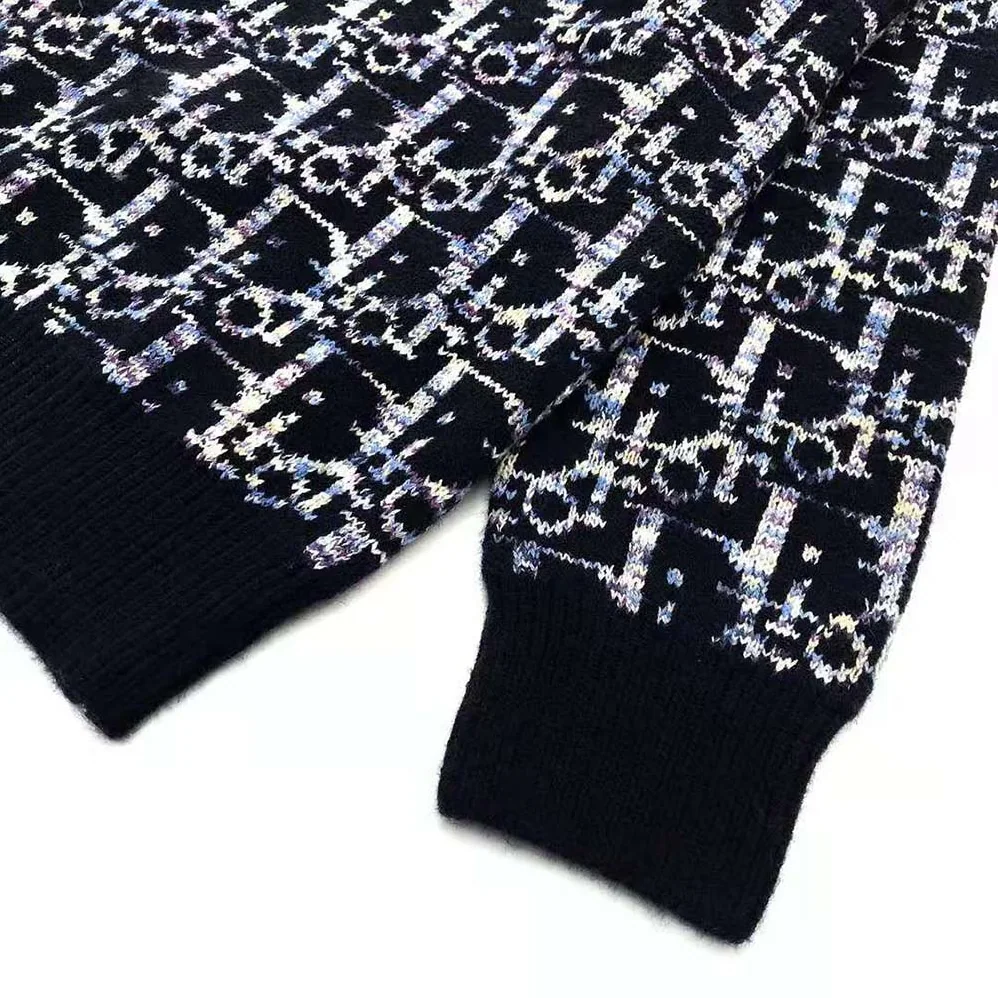 Dior Oblique Sweater Navy Blue Wool Jacquard for Men