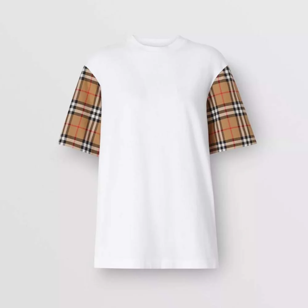 Burberry Vintage Check Sleeve Cotton T-shirt for Women in White Burberry Vintage Check Sleeve Cotton T-shirt for Women in White