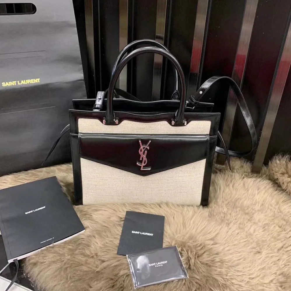 Saint Laurent YSL Uptown Large Tote in Linen Canvas for Women Saint Laurent YSL Uptown Large Tote in Linen Canvas for Women