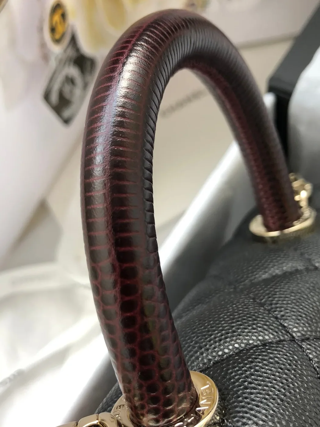 Chanel Classic Mini Flap Bag Top Handle in Black Gold Hardware