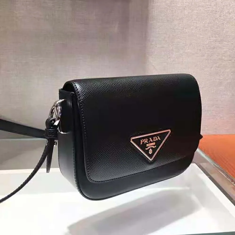 Prada Saffiano Leather Prada Ldentity Shoulder Bag for Women in Black