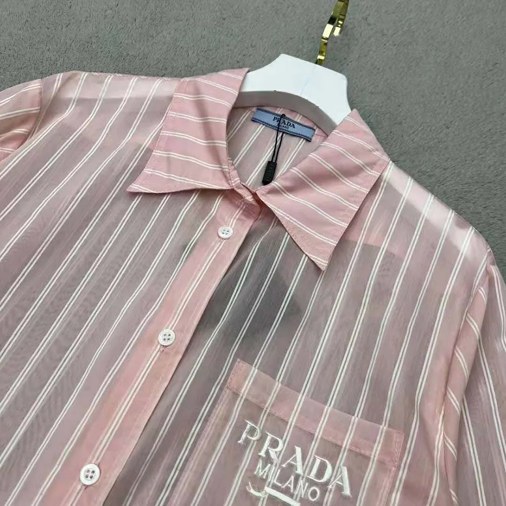 Prada Embroidered Poplin Shirt with Embroidered Logo for Women Prada Embroidered Poplin Shirt with Embroidered Logo for Women