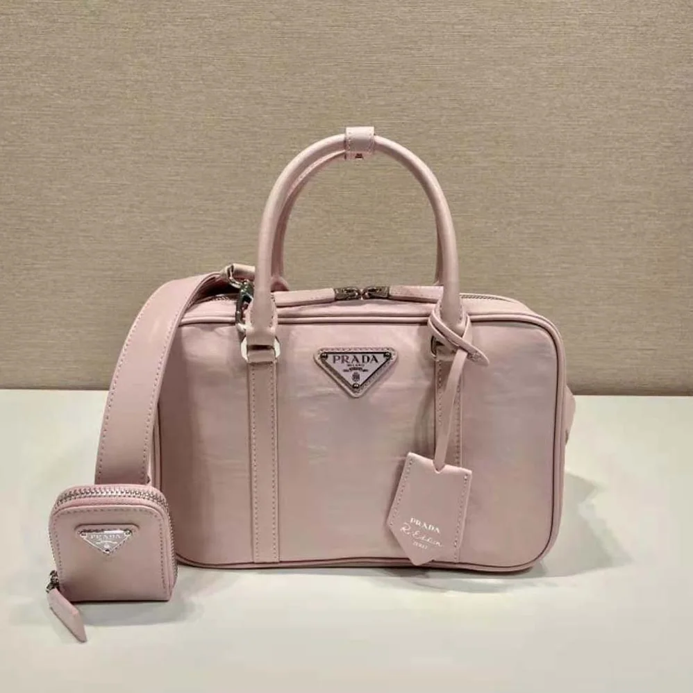 Prada Medium Antique Nappa Leather Top Handle Bag for Women in Pink