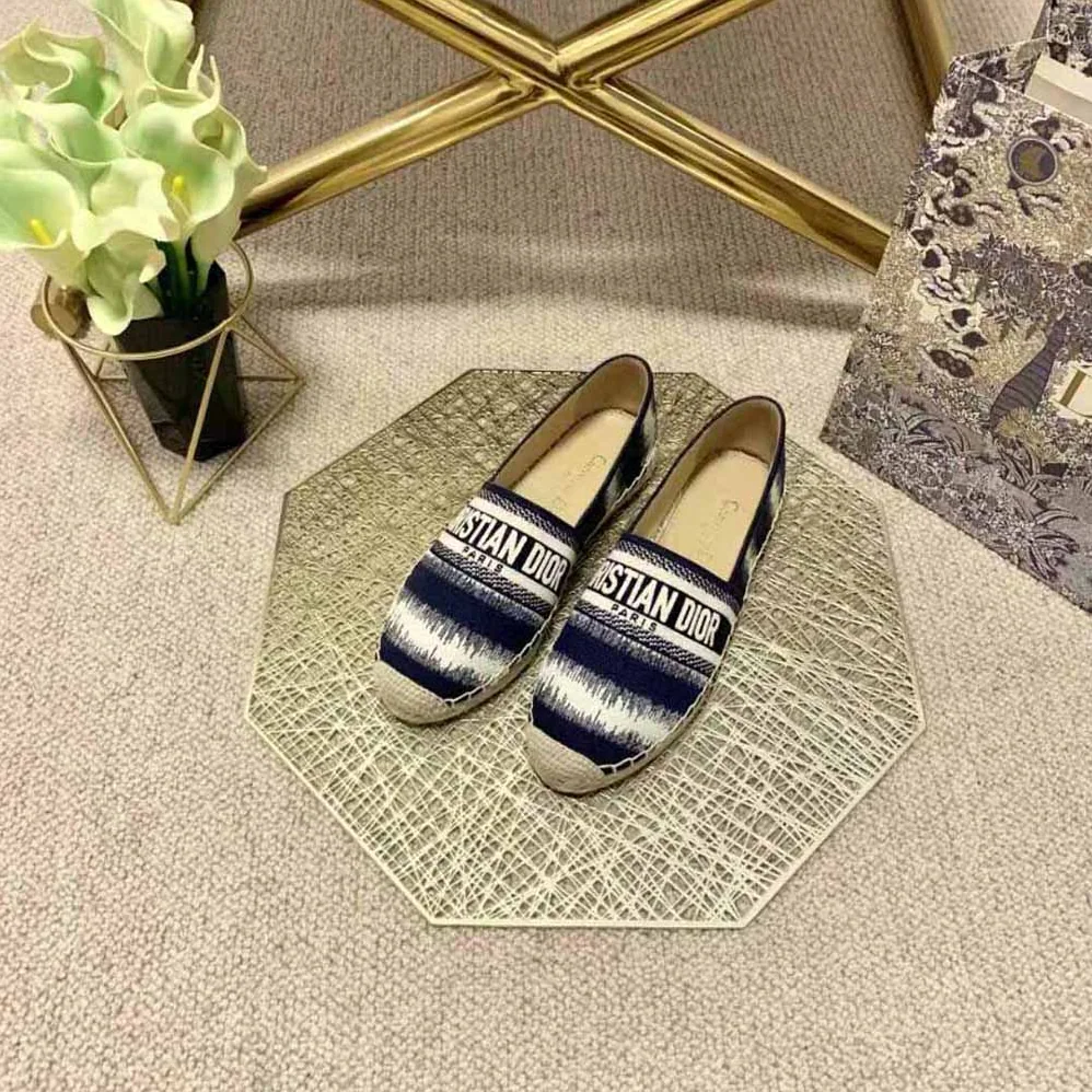 Dior Granville Eespadrille Deep Blue D for Women in Stripes Embroidered Cotton Dior Granville Eespadrille Deep Blue D for Women in Stripes Embroidered Cotton