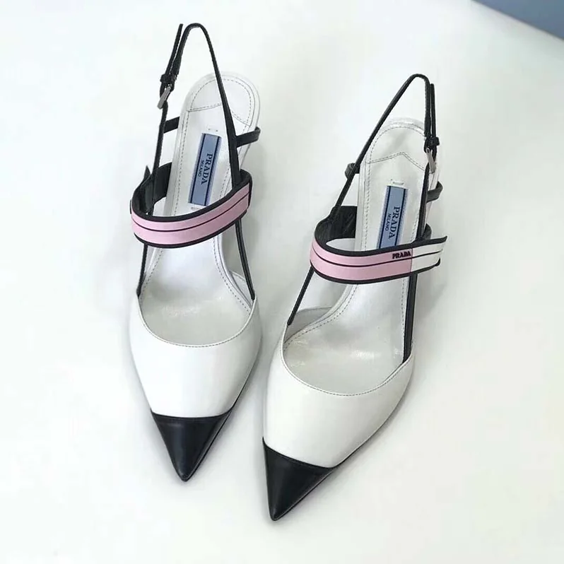 Prada Two-Tone Leather Slingbacks Shoes for Women in White Prada Two-Tone Leather Slingbacks Shoes for Women in White